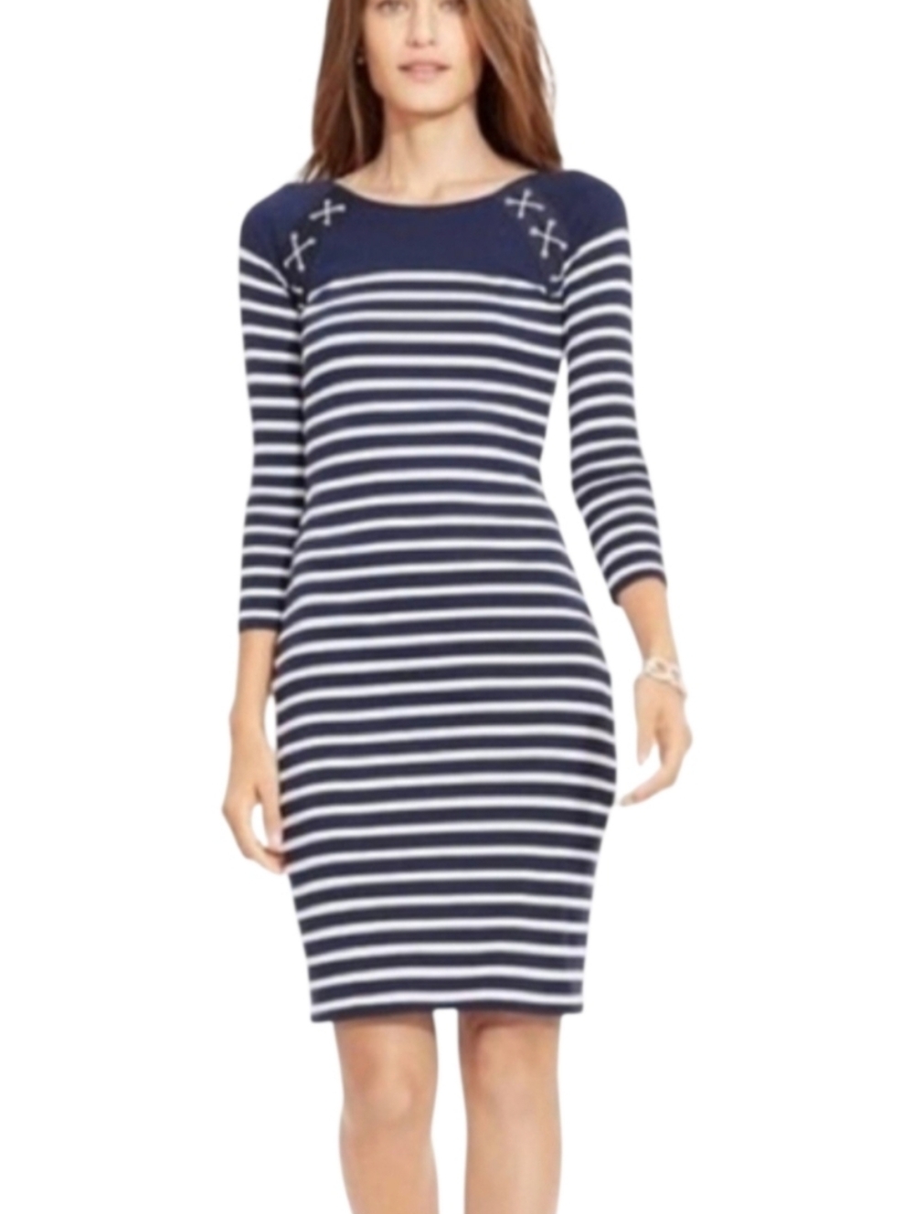 Lauren Ralph Lauren Nautical Chic Navy Blue Striped Coastal Dress Sz 1X